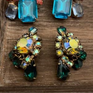 True Vintage Juliana Earrings Golden Green Blue Aurora + Pear Cut Stones